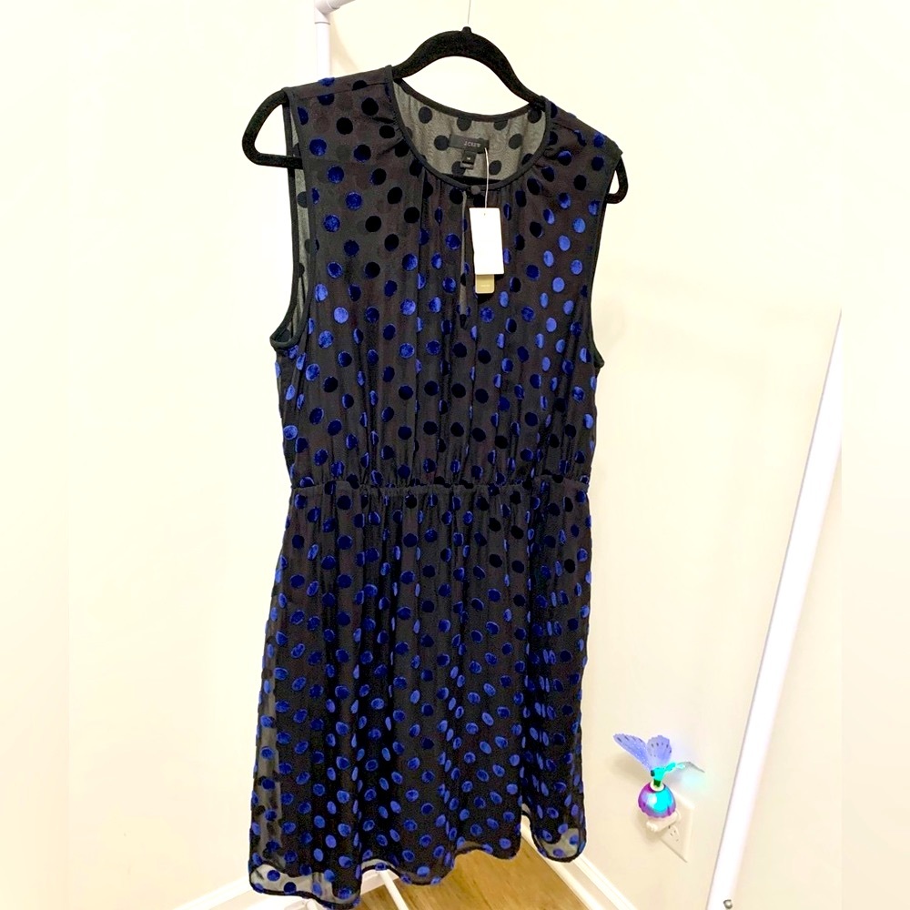 J Crew Silk Velvet Polka Dot Dress - 14 - NEW